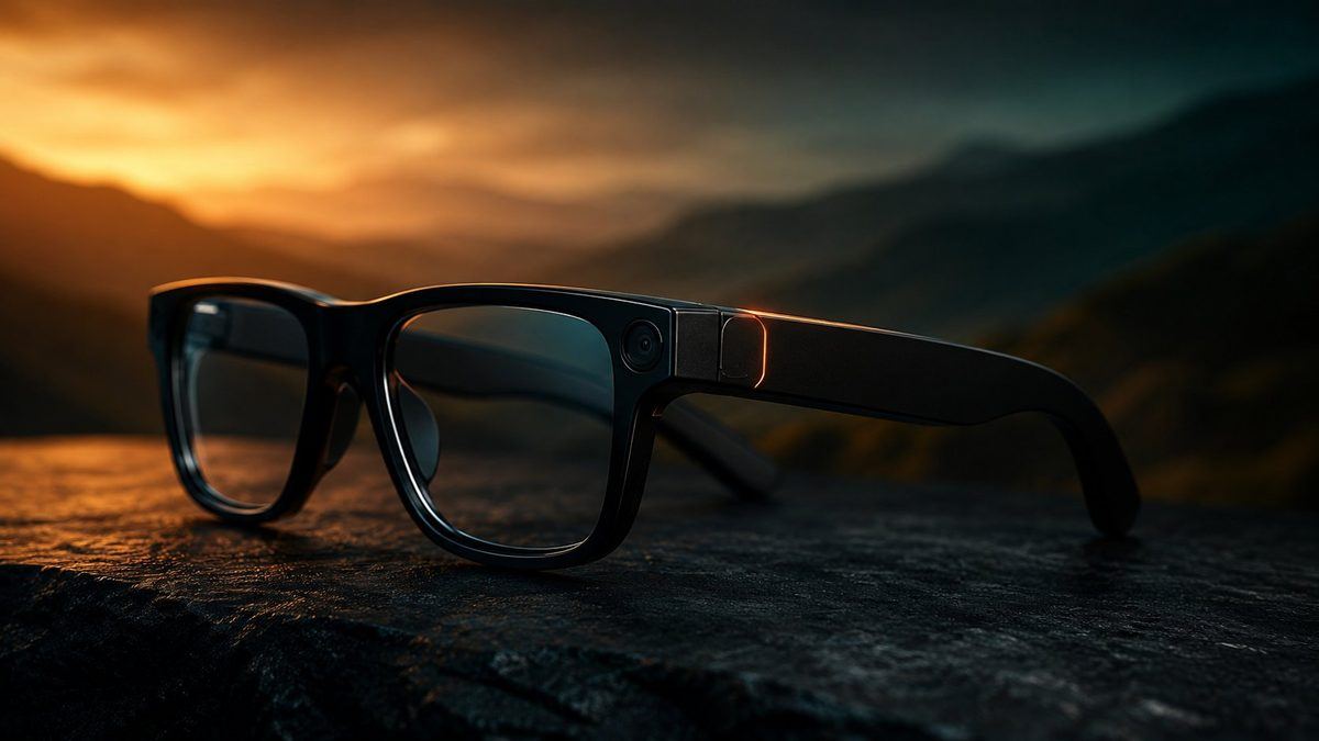 Gafas inteligentes con cámara sobre mapa de Colombia, simbolizando disponibilidad de smart glasses en el país