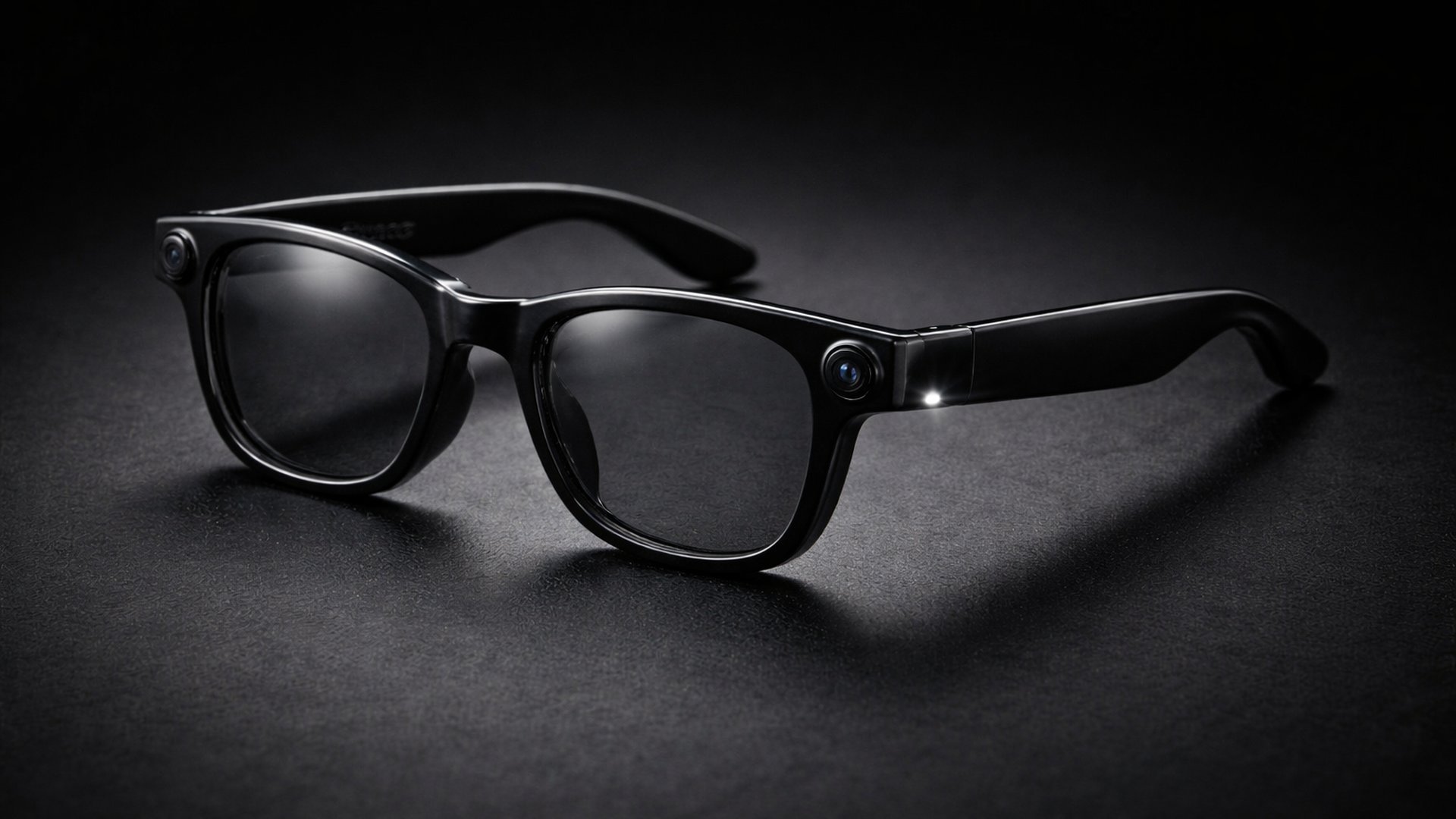 Dos pares de smart glasses negras lado a lado sobre superficie oscura, simbolizando comparación directa entre Lensmind y Ray-Ban Meta